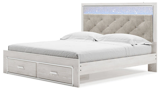 Altyra King Upholstered Storage Bed with Mirrored Dresser and Nightstand Tuscaloosa Furniture Outlet