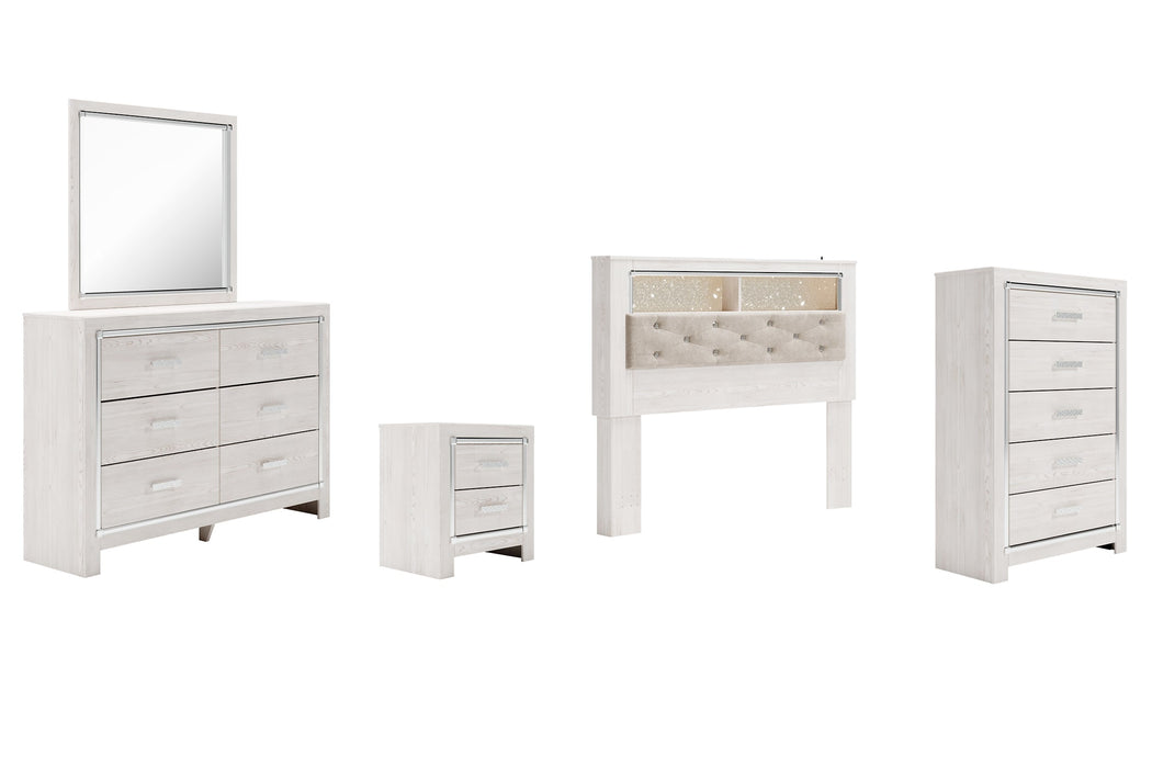 Altyra Queen Bookcase Headboard with Mirrored Dresser, Chest and Nightstand Tuscaloosa Furniture Outlet