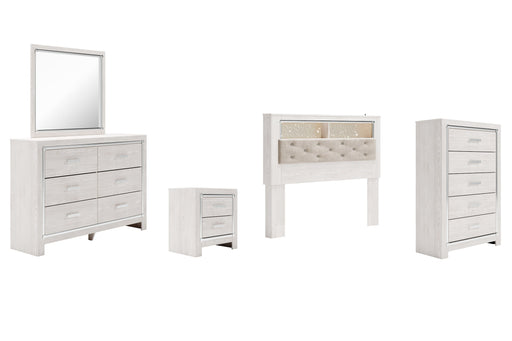 Altyra Queen Bookcase Headboard with Mirrored Dresser, Chest and Nightstand Tuscaloosa Furniture Outlet