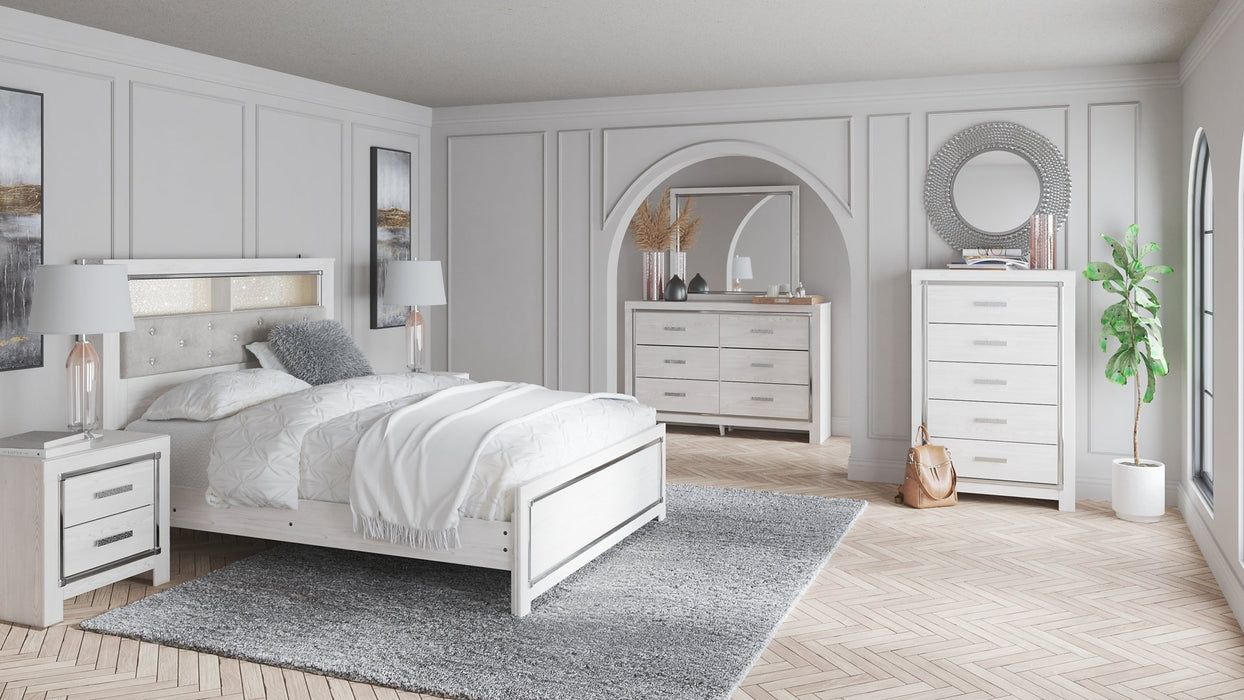 Altyra Queen Bookcase Headboard with Mirrored Dresser, Chest and Nightstand Tuscaloosa Furniture Outlet