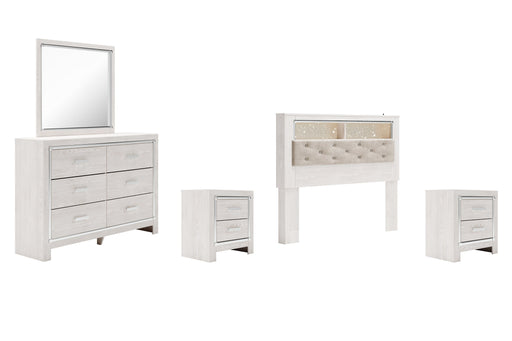 Altyra Queen Bookcase Headboard with Mirrored Dresser and 2 Nightstands Tuscaloosa Furniture Outlet