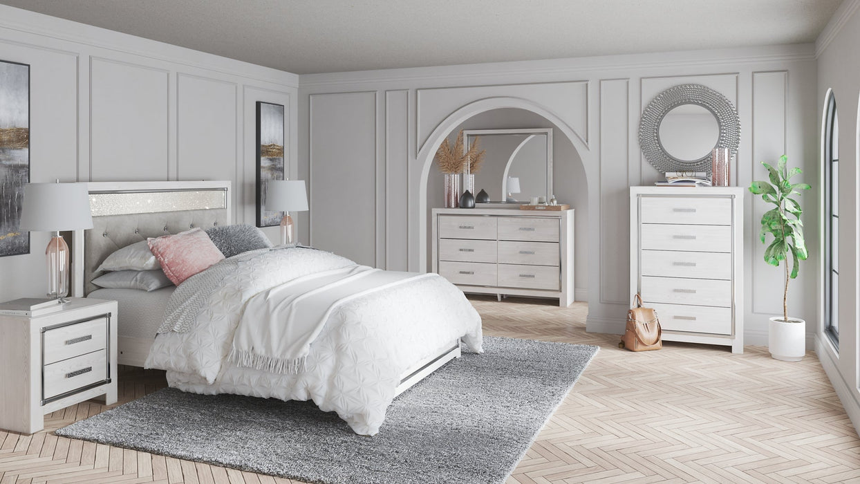 Altyra Queen Panel Bed with Mirrored Dresser and 2 Nightstands Tuscaloosa Furniture Outlet