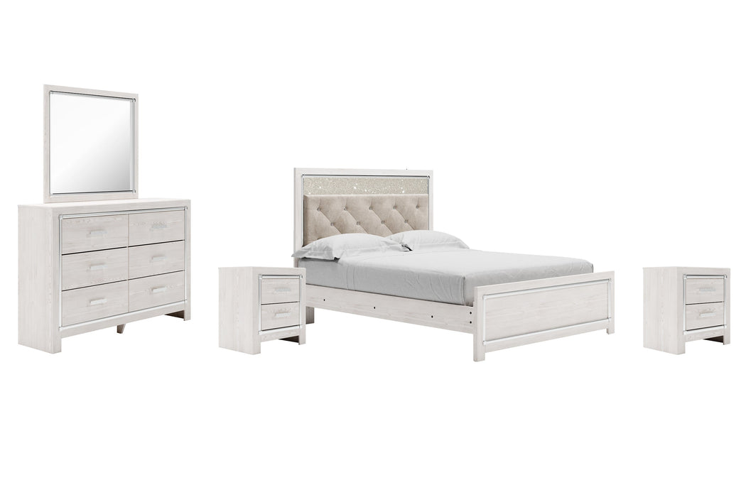 Altyra Queen Panel Bed with Mirrored Dresser and 2 Nightstands Tuscaloosa Furniture Outlet