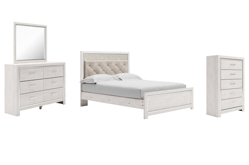 Altyra Queen Panel Bed with Mirrored Dresser and Chest Tuscaloosa Furniture Outlet