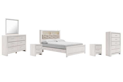 Altyra Queen Panel Bookcase Bed with Mirrored Dresser, Chest and 2 Nightstands Tuscaloosa Furniture Outlet