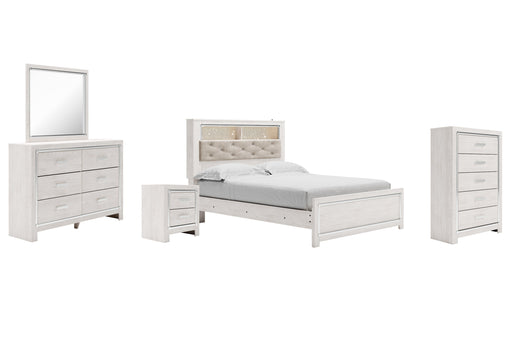 Altyra Queen Panel Bookcase Bed with Mirrored Dresser, Chest and Nightstand Tuscaloosa Furniture Outlet