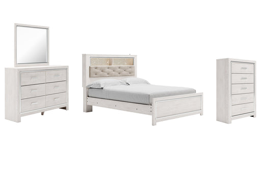 Altyra Queen Panel Bookcase Bed with Mirrored Dresser and Chest Tuscaloosa Furniture Outlet