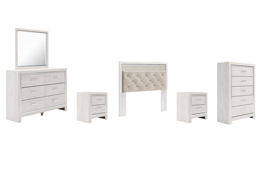 Altyra Queen Panel Headboard with Mirrored Dresser, Chest and 2 Nightstands Tuscaloosa Furniture Outlet