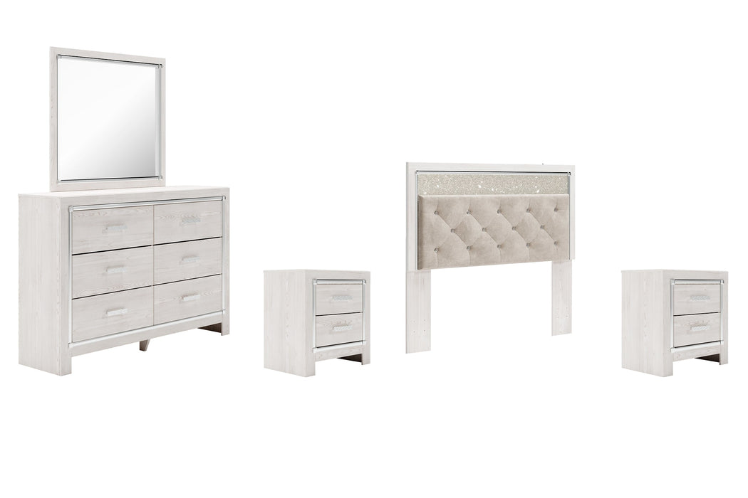 Altyra Queen Panel Headboard with Mirrored Dresser and 2 Nightstands Tuscaloosa Furniture Outlet