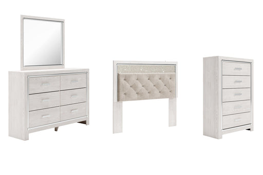 Altyra Queen Panel Headboard with Mirrored Dresser and Chest Tuscaloosa Furniture Outlet