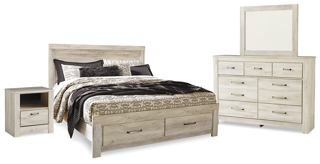 Bellaby King Platform Bed with 2 Storage Drawers with Mirrored Dresser and Nightstand Tuscaloosa Furniture Outlet