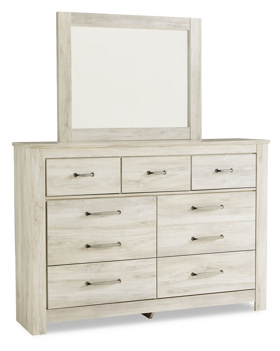 Bellaby Queen Crossbuck Panel Bed with Mirrored Dresser Tuscaloosa Furniture Outlet