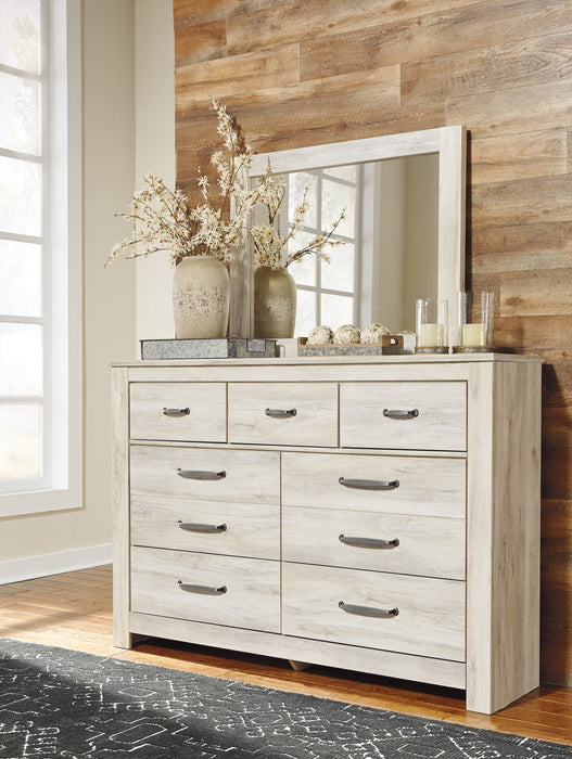 Bellaby Queen Crossbuck Panel Bed with Mirrored Dresser Tuscaloosa Furniture Outlet