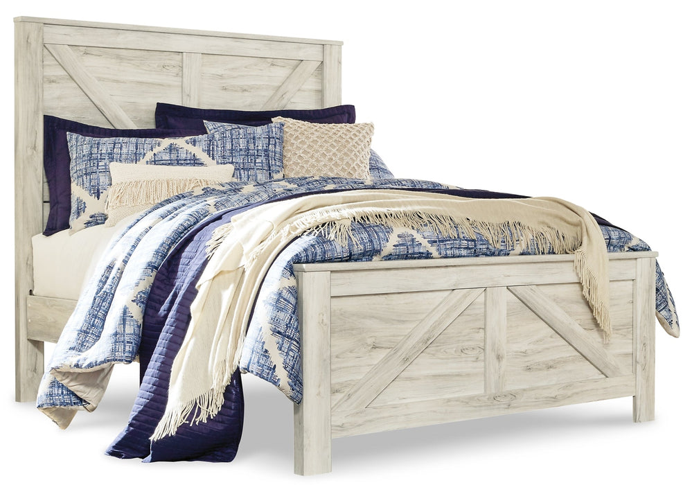 Bellaby Queen Crossbuck Panel Bed with Mirrored Dresser Tuscaloosa Furniture Outlet