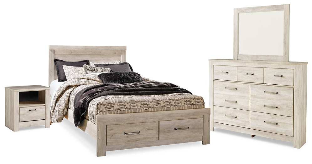 Bellaby Queen Platform Bed with 2 Storage Drawers with Mirrored Dresser and Nightstand Tuscaloosa Furniture Outlet