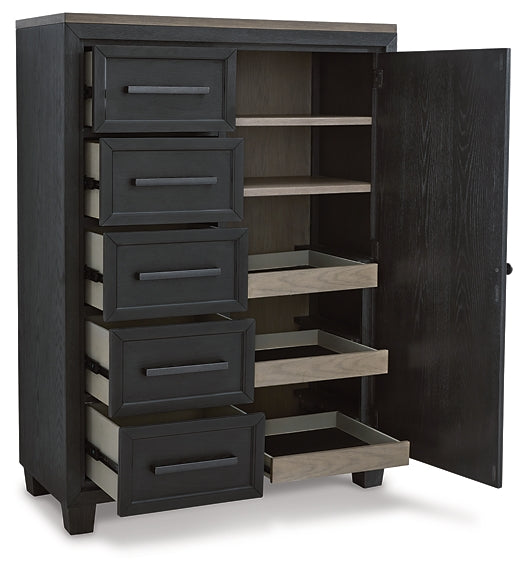 Foyland King Panel Storage Bed with Mirrored Dresser, Chest and Nightstand Tuscaloosa Furniture Outlet