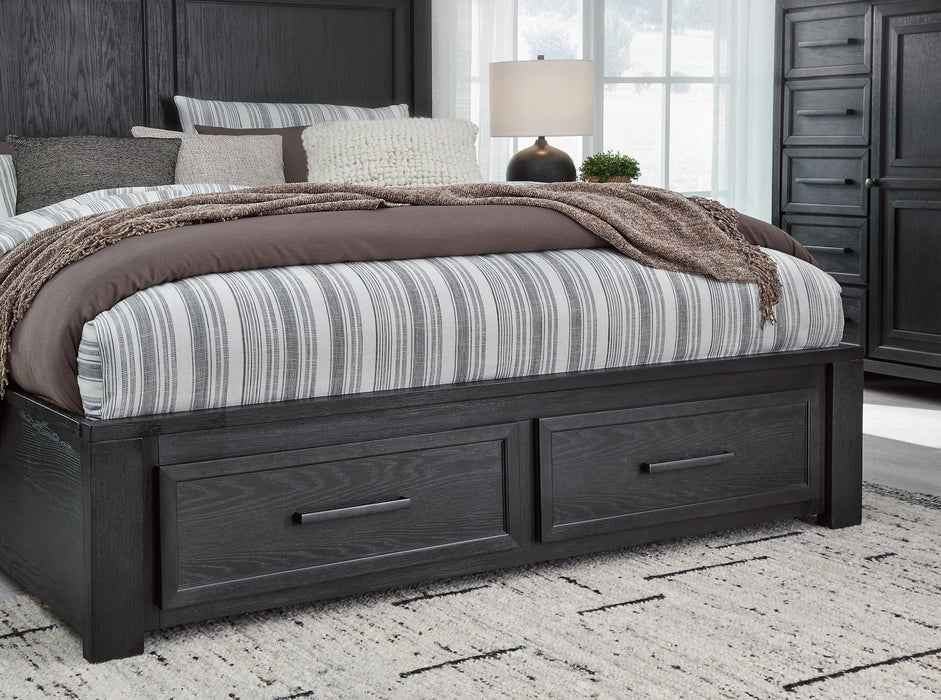 Foyland King Panel Storage Bed with Mirrored Dresser, Chest and Nightstand Tuscaloosa Furniture Outlet