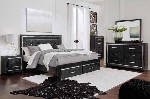 Kaydell King Panel Bed with Storage with Mirrored Dresser, Chest and Nightstand Tuscaloosa Furniture Outlet