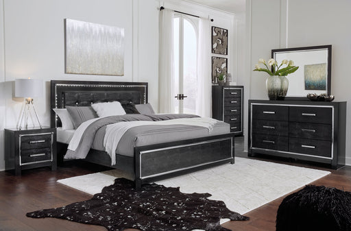 Kaydell King Upholstered Panel Bed with Mirrored Dresser Tuscaloosa Furniture Outlet