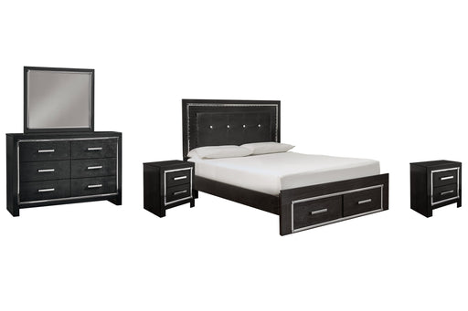 Kaydell King Upholstered Panel Bed with Mirrored Dresser and 2 Nightstands Tuscaloosa Furniture Outlet