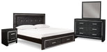 Kaydell King Upholstered Panel Bed with Mirrored Dresser and Nightstand Tuscaloosa Furniture Outlet