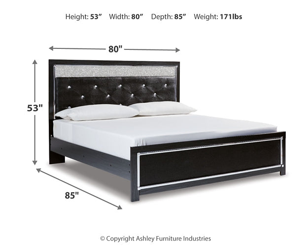 Kaydell King Upholstered Panel Platform Bed with Mirrored Dresser Tuscaloosa Furniture Outlet