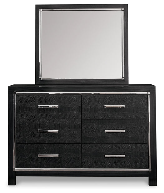 Kaydell King Upholstered Panel Storage Bed with Mirrored Dresser, Chest and Nightstand Tuscaloosa Furniture Outlet