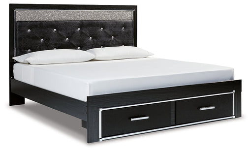 Kaydell King Upholstered Panel Storage Bed with Mirrored Dresser Tuscaloosa Furniture Outlet