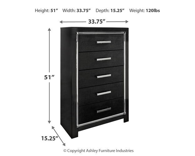 Kaydell King Upholstered Panel Storage Bed with Mirrored Dresser and Chest Tuscaloosa Furniture Outlet