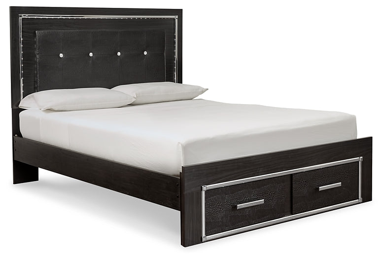 Kaydell Queen Panel Bed with Storage with Mirrored Dresser, Chest and 2 Nightstands Tuscaloosa Furniture Outlet