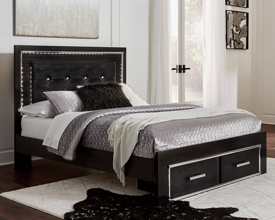 Kaydell Queen Panel Bed with Storage with Mirrored Dresser, Chest and 2 Nightstands Tuscaloosa Furniture Outlet