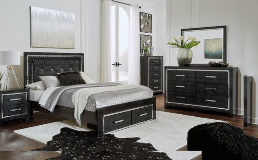 Kaydell Queen Panel Bed with Storage with Mirrored Dresser, Chest and Nightstand Tuscaloosa Furniture Outlet