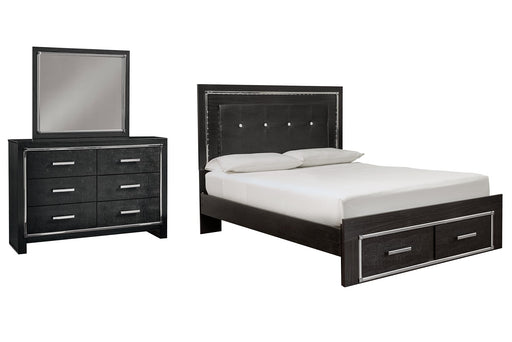 Kaydell Queen Panel Bed with Storage with Mirrored Dresser Tuscaloosa Furniture Outlet