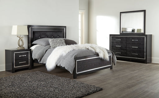 Kaydell Queen Upholstered Panel Bed with Mirrored Dresser Tuscaloosa Furniture Outlet