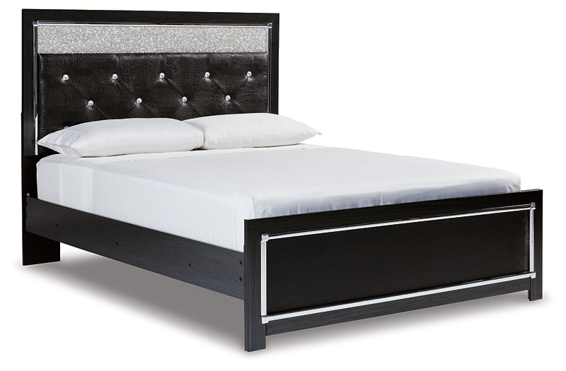 Kaydell Queen Upholstered Panel Bed with Mirrored Dresser Tuscaloosa Furniture Outlet