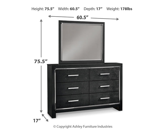 Kaydell Queen Upholstered Panel Headboard with Mirrored Dresser Tuscaloosa Furniture Outlet