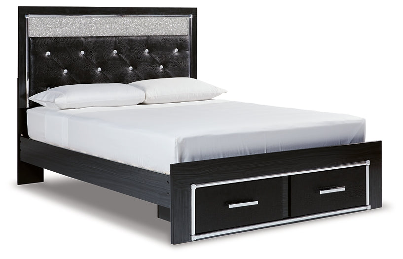 Kaydell Queen Upholstered Panel Storage Platform Bed with Mirrored Dresser, Chest and Nightstand Tuscaloosa Furniture Outlet