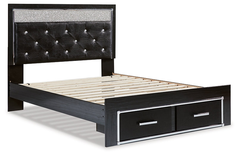 Kaydell Queen Upholstered Panel Storage Platform Bed with Mirrored Dresser, Chest and Nightstand Tuscaloosa Furniture Outlet