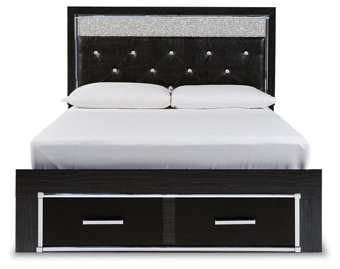 Kaydell Queen Upholstered Panel Storage Platform Bed with Mirrored Dresser, Chest and Nightstand Tuscaloosa Furniture Outlet