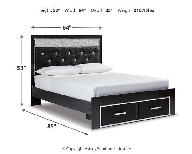 Kaydell Queen Upholstered Panel Storage Platform Bed with Mirrored Dresser and Chest Tuscaloosa Furniture Outlet