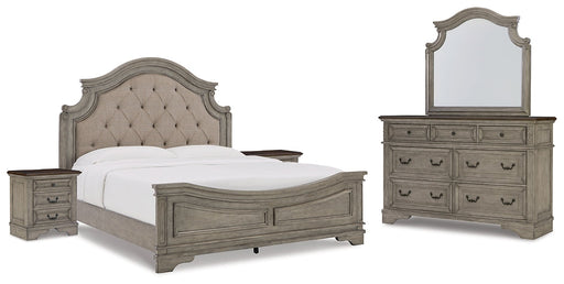 Lodenbay California King Panel Bed with Mirrored Dresser and 2 Nightstands Tuscaloosa Furniture Outlet