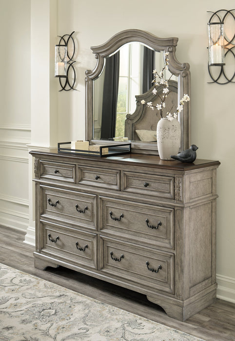 Lodenbay California King Panel Bed with Mirrored Dresser and 2 Nightstands Tuscaloosa Furniture Outlet