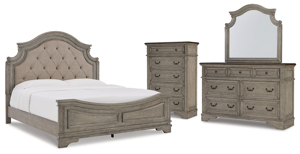 Lodenbay California King Panel Bed with Mirrored Dresser and Chest Tuscaloosa Furniture Outlet