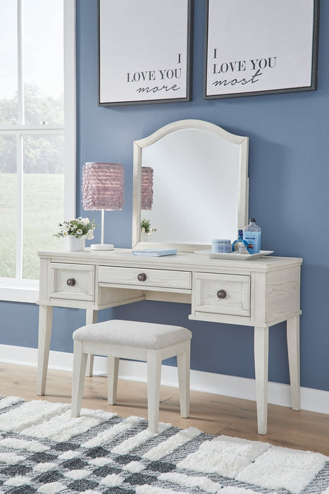 Robbinsdale Mirrored Vanity with Bench Tuscaloosa Furniture Outlet