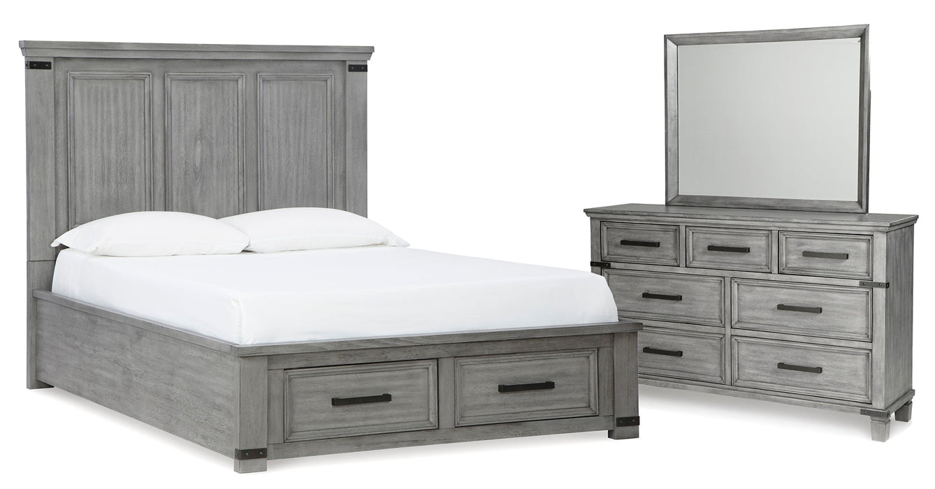 Russelyn Queen Storage Bed with Mirrored Dresser Tuscaloosa Furniture Outlet