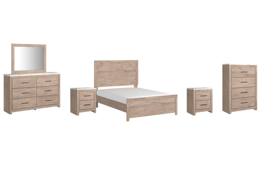 Senniberg Full Panel Bed with Mirrored Dresser, Chest and 2 Nightstands Tuscaloosa Furniture Outlet