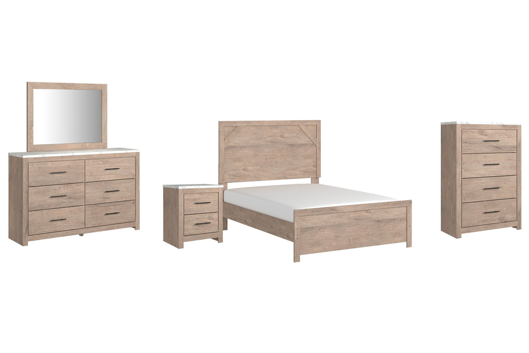 Senniberg Full Panel Bed with Mirrored Dresser, Chest and Nightstand Tuscaloosa Furniture Outlet