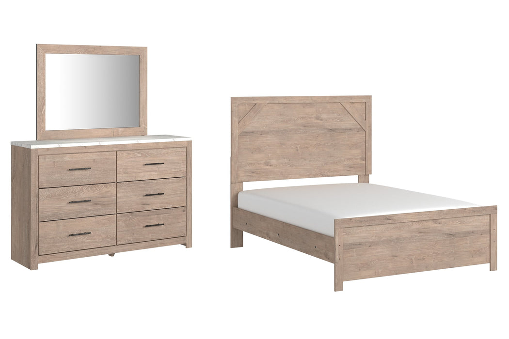 Senniberg Full Panel Bed with Mirrored Dresser Tuscaloosa Furniture Outlet