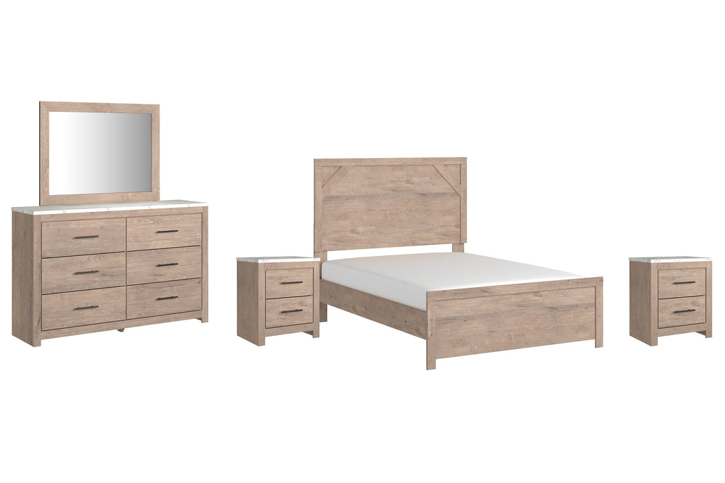 Senniberg Full Panel Bed with Mirrored Dresser and 2 Nightstands Tuscaloosa Furniture Outlet