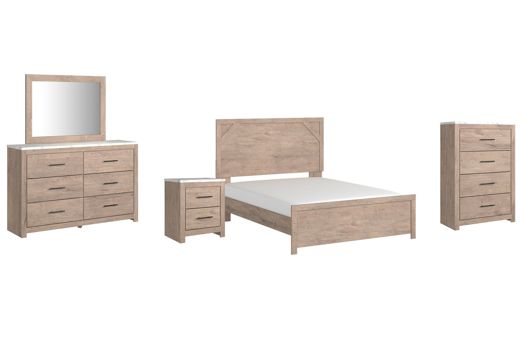 Senniberg Queen Panel Bed with Mirrored Dresser, Chest and Nightstand Tuscaloosa Furniture Outlet